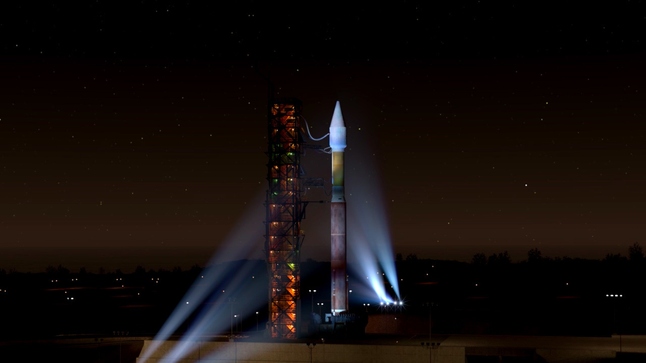 Image of a rocket on a launch pad.