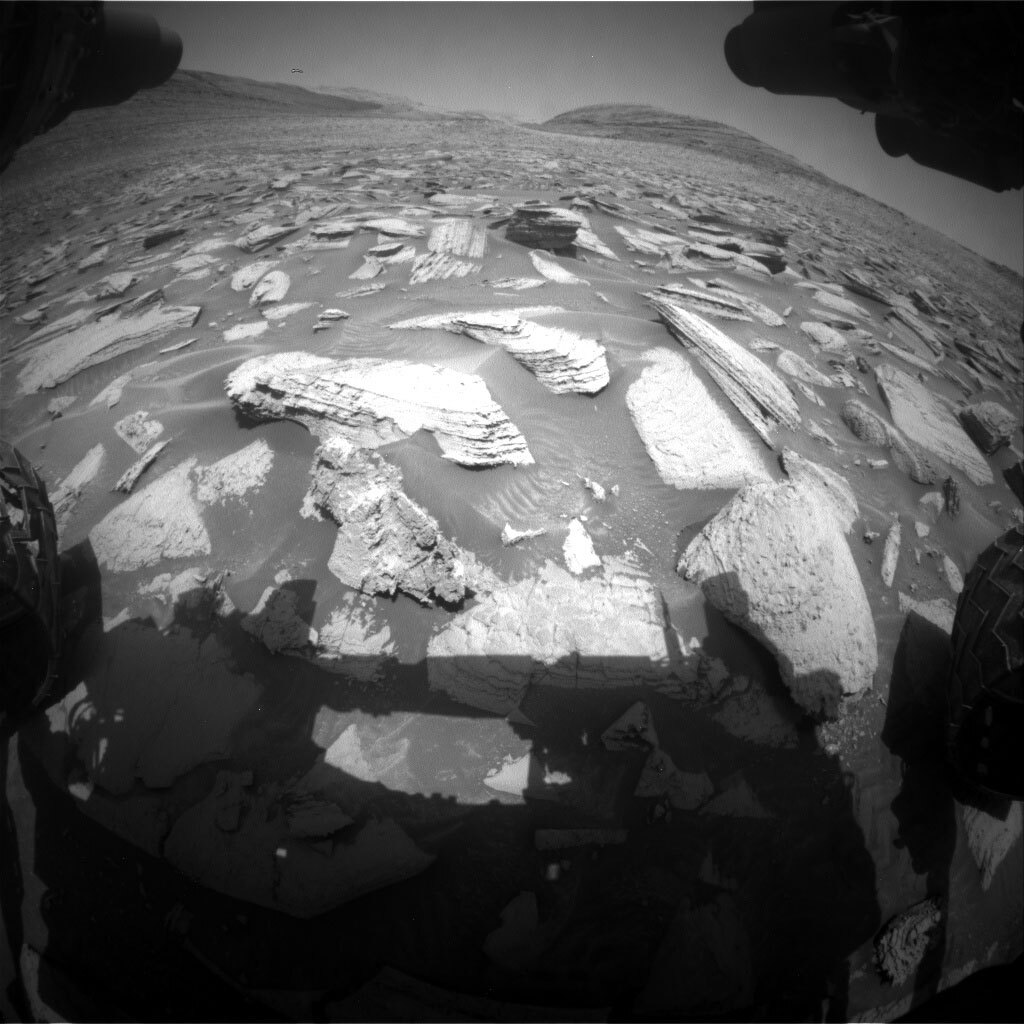 This image was taken by Front Hazard Avoidance Camera (Front Hazcam) onboard NASA's Mars rover Curiosity on Sol 4042.