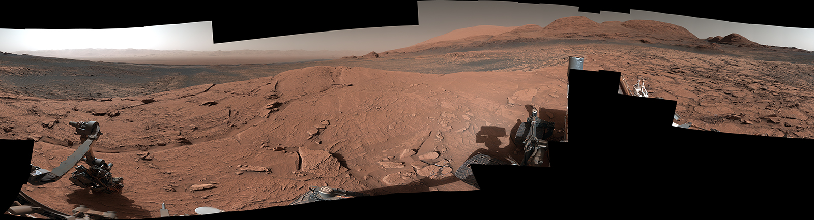 NASA's Curiosity Mars rover took this 360-degree panorama while atop "Mont Mercou," a rock formation that offered a view into Gale Crater below. 